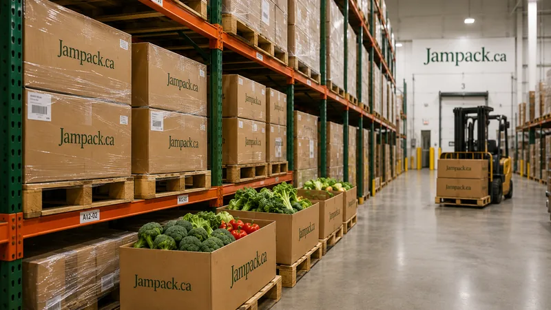 Warehouse aisle with palletized fresh produce